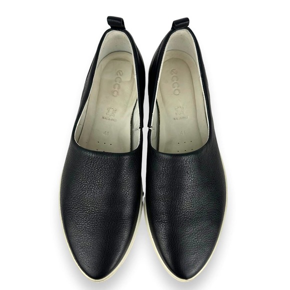 ECCO Gillian Black Leather Two Tone Pointed Toe Slip On Sneaker Size 41 - Picture 3 of 13